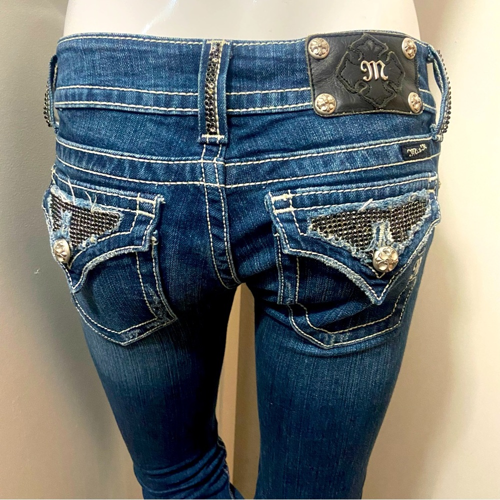 Miss Me Dark Wash Bootcut Jeans w/ Rhinestones on Pockets and Beltloops Size 26